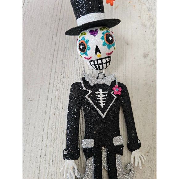 Pier 1 glitter Halloween groom skeleton ornament Day of the Dead rare unique - Picture 2 of 6